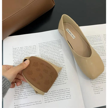 Xajzpa Women Cute Light Weight Spring Slip on Leather Flat Shoes Lady Casual Brown Office Casual Single Shoes Loafers Zapatos De Mujer